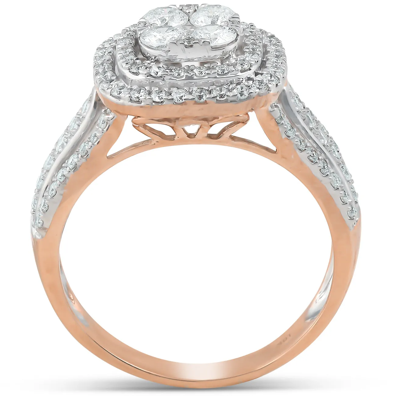 1 1/10 Ct Diamond Cushion Halo Multi Row Engagement Ring Wedding Set Rose Gold