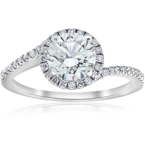 1 1/3ct Diamond Halo Twist Engagement Ring 1ct Center 14k White Gold