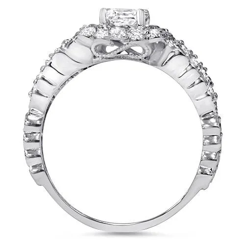 1 1/5ct Princess Cut Halo Diamond Engagement Ring 14K White Gold