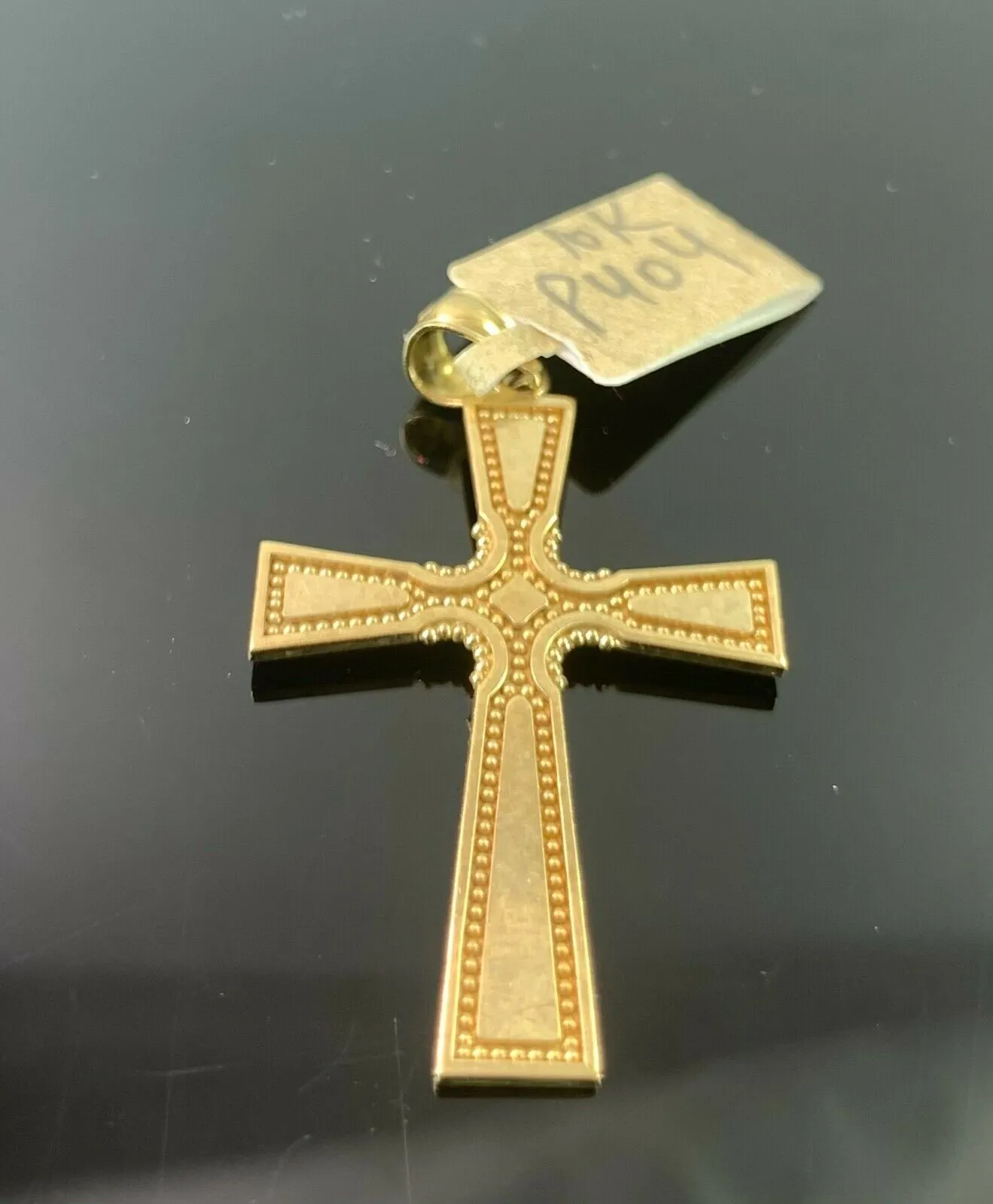 10k Pendant Solid Gold Elegant Simple Cross With Diamond Cutting Design P404