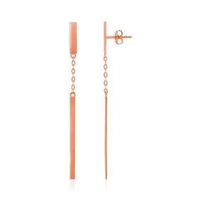 14k Rose Gold Polished Bar Earrings with Chain and Bar Drop-rx64488