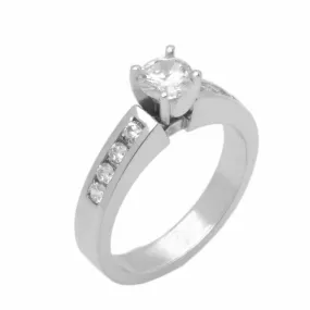 14k Solid Gold Simple Ladies Modern Prong with Channel Solitaire Ring D2138v