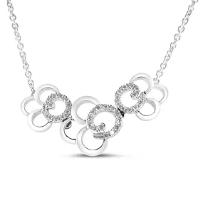 18K White Gold Diamond Flower Necklace With Round Cut Diamonds 0.30CT