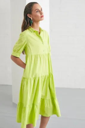 192- Cotton Gathered Dress Lime- Naya