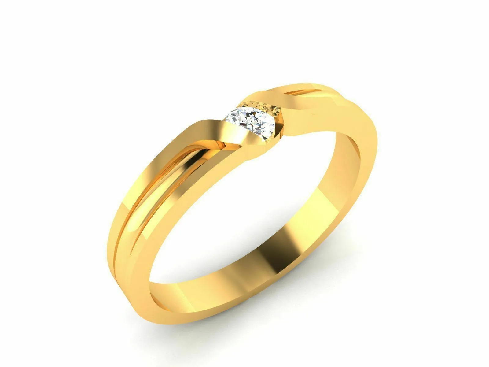 22k Ring Solid Yellow Gold Ladies Jewelry Elegant Simple Band with Stone CGR79