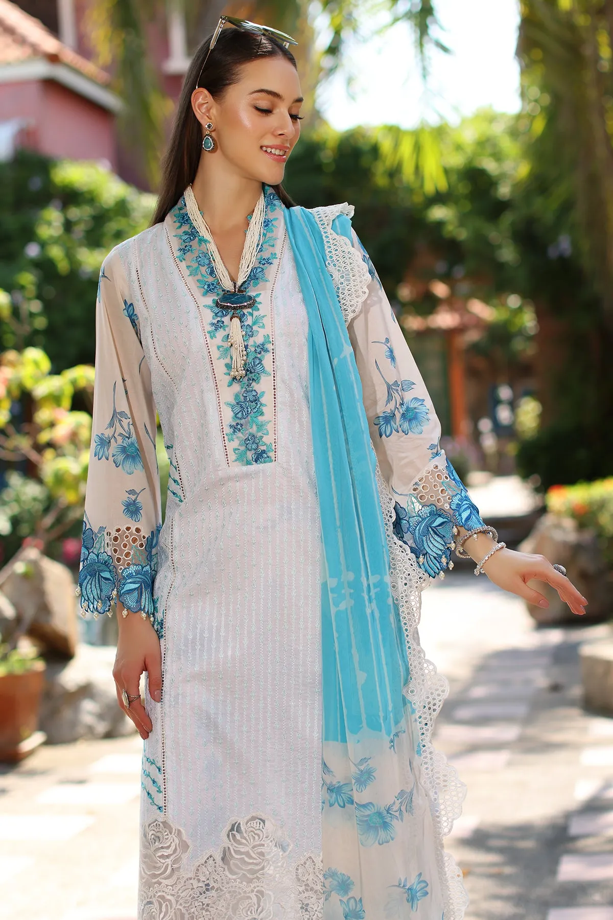 3-PC Unstitched Embroidered Lawn Shirt with Embroidered Chiffon Dupatta and Trouser CRS4-15