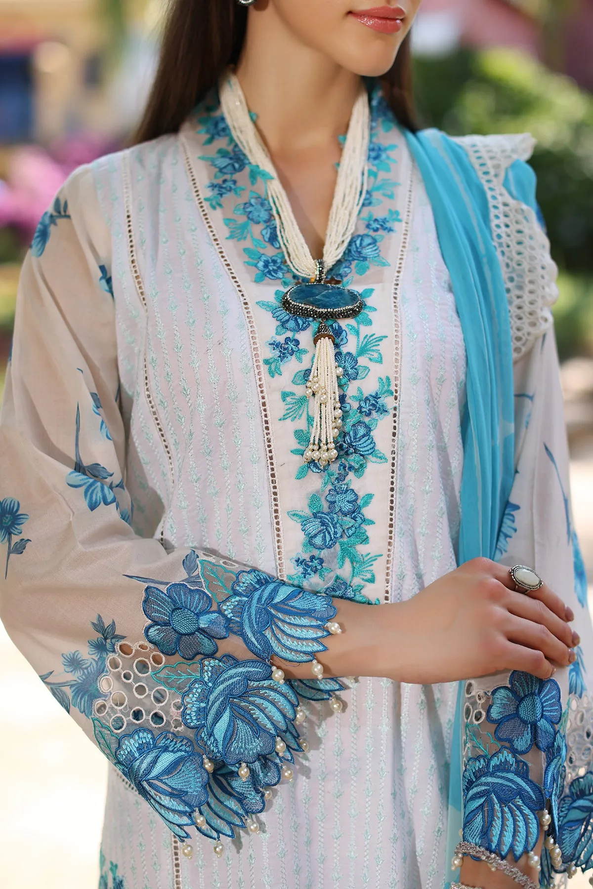 3-PC Unstitched Embroidered Lawn Shirt with Embroidered Chiffon Dupatta and Trouser CRS4-15