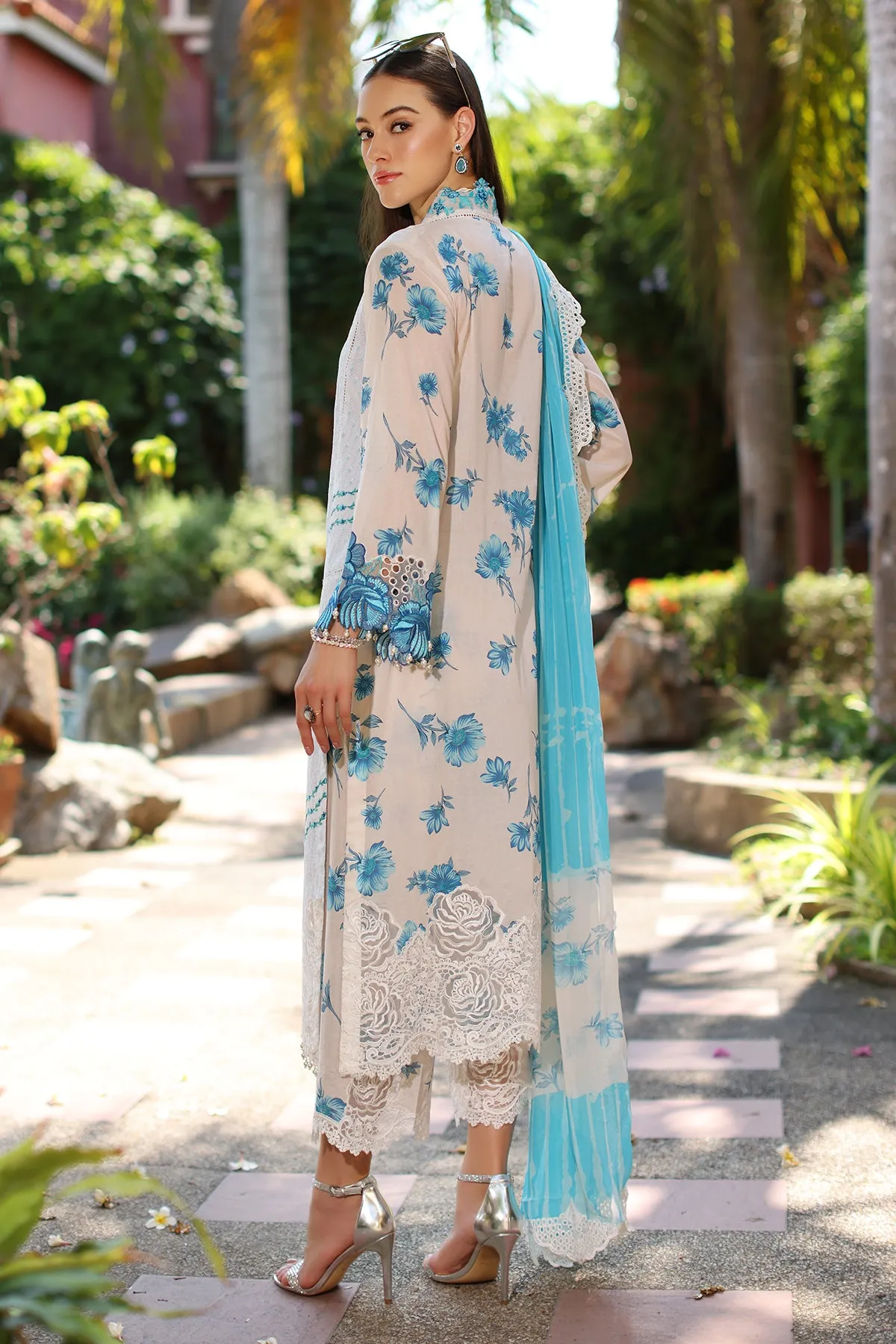 3-PC Unstitched Embroidered Lawn Shirt with Embroidered Chiffon Dupatta and Trouser CRS4-15