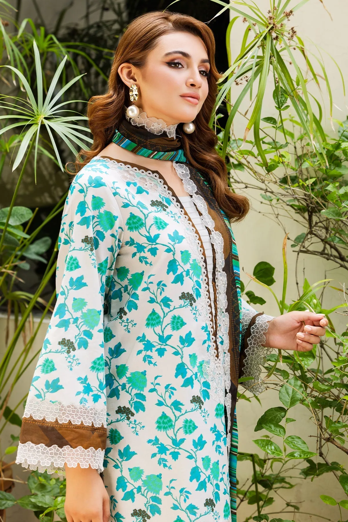 3-PC Unstitched Embroidered Lawn Shirt with Embroidered Voil Dupatta and Trouser CRN4-21