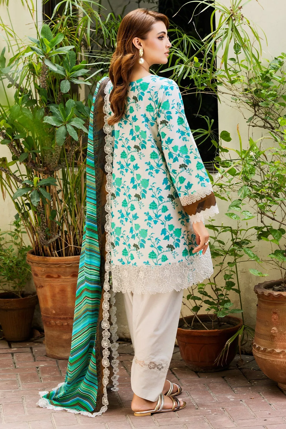 3-PC Unstitched Embroidered Lawn Shirt with Embroidered Voil Dupatta and Trouser CRN4-21