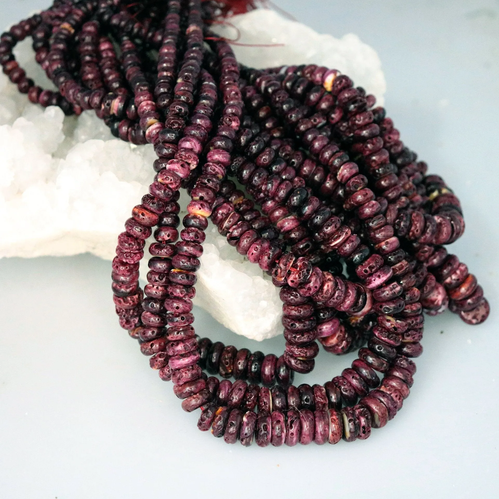 AAA Purple Spiny Oyster Beads Graduated Rondelles 4-8Mm 16