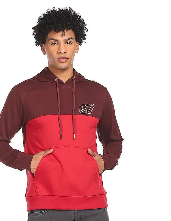 Aeropostale Men Red Long Sleeve Colour Block Hood Sweatshirt