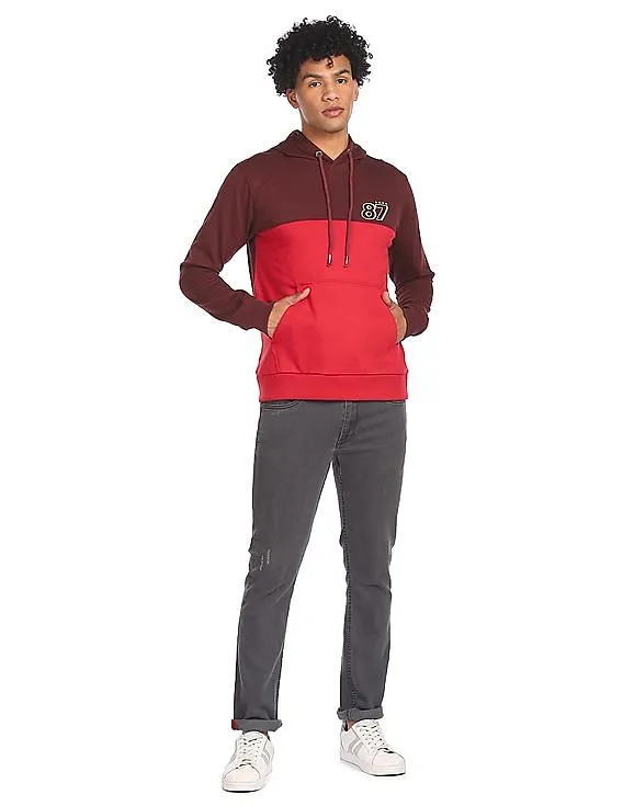 Aeropostale Men Red Long Sleeve Colour Block Hood Sweatshirt