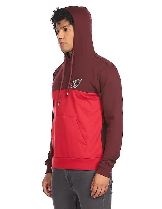 Aeropostale Men Red Long Sleeve Colour Block Hood Sweatshirt