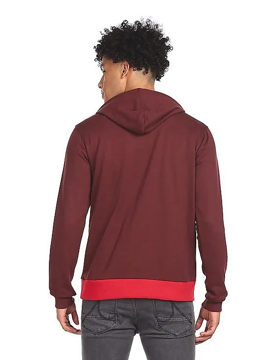 Aeropostale Men Red Long Sleeve Colour Block Hood Sweatshirt