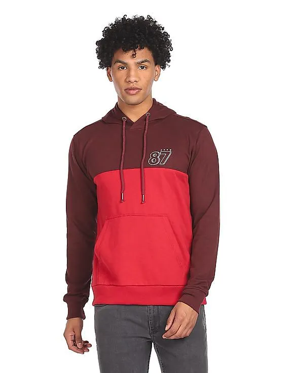 Aeropostale Men Red Long Sleeve Colour Block Hood Sweatshirt