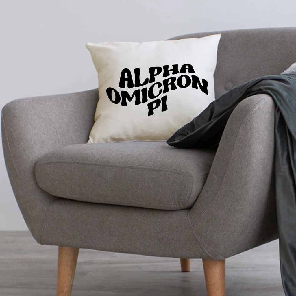 Alpha Omicron Pi Greek Mod Design on a Sorority Throw Pillow Cover for Dorm Room or Apartment Decor