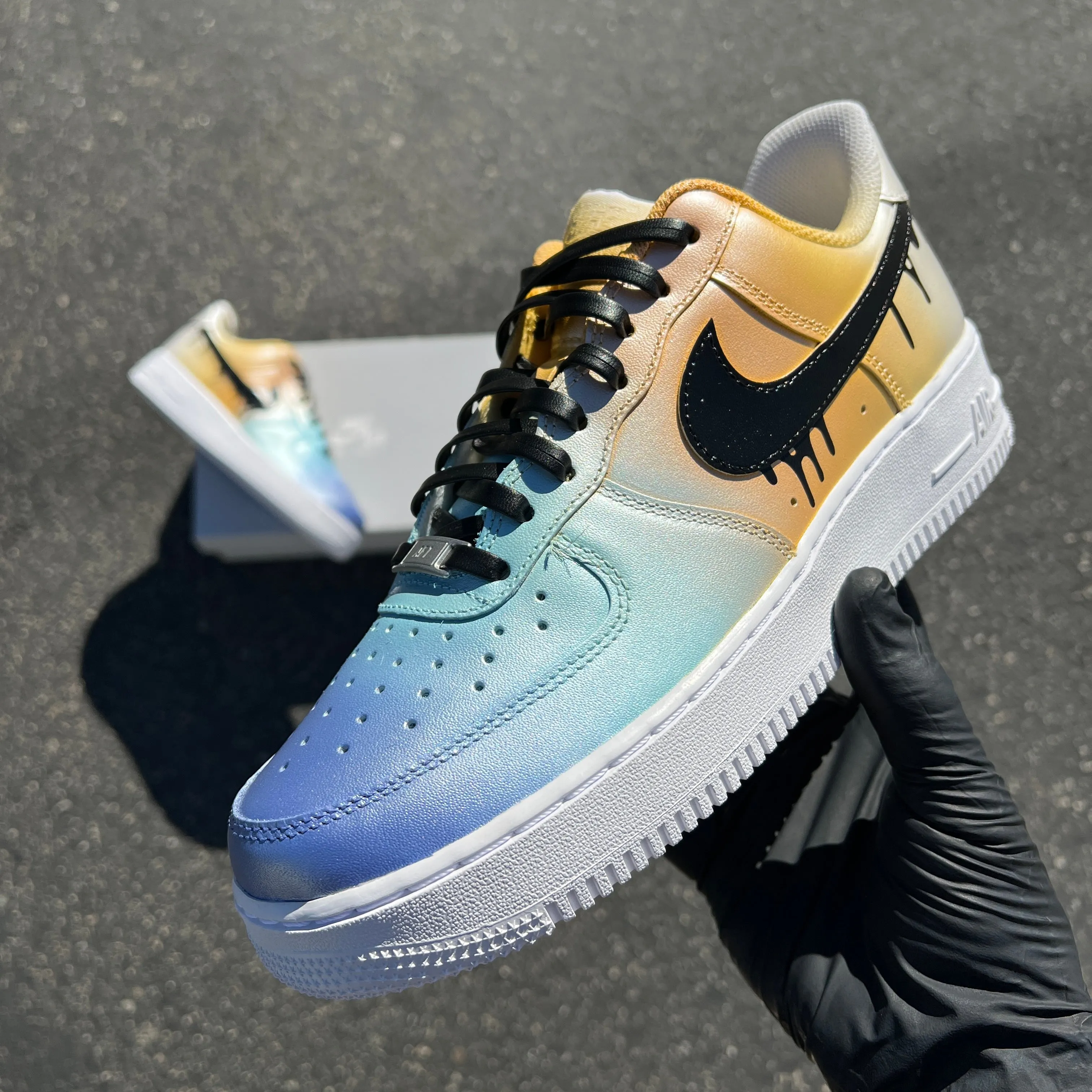 B STREET x NTWRK Custom Hand Painted GLACIAL MELT OMBRE AF1s