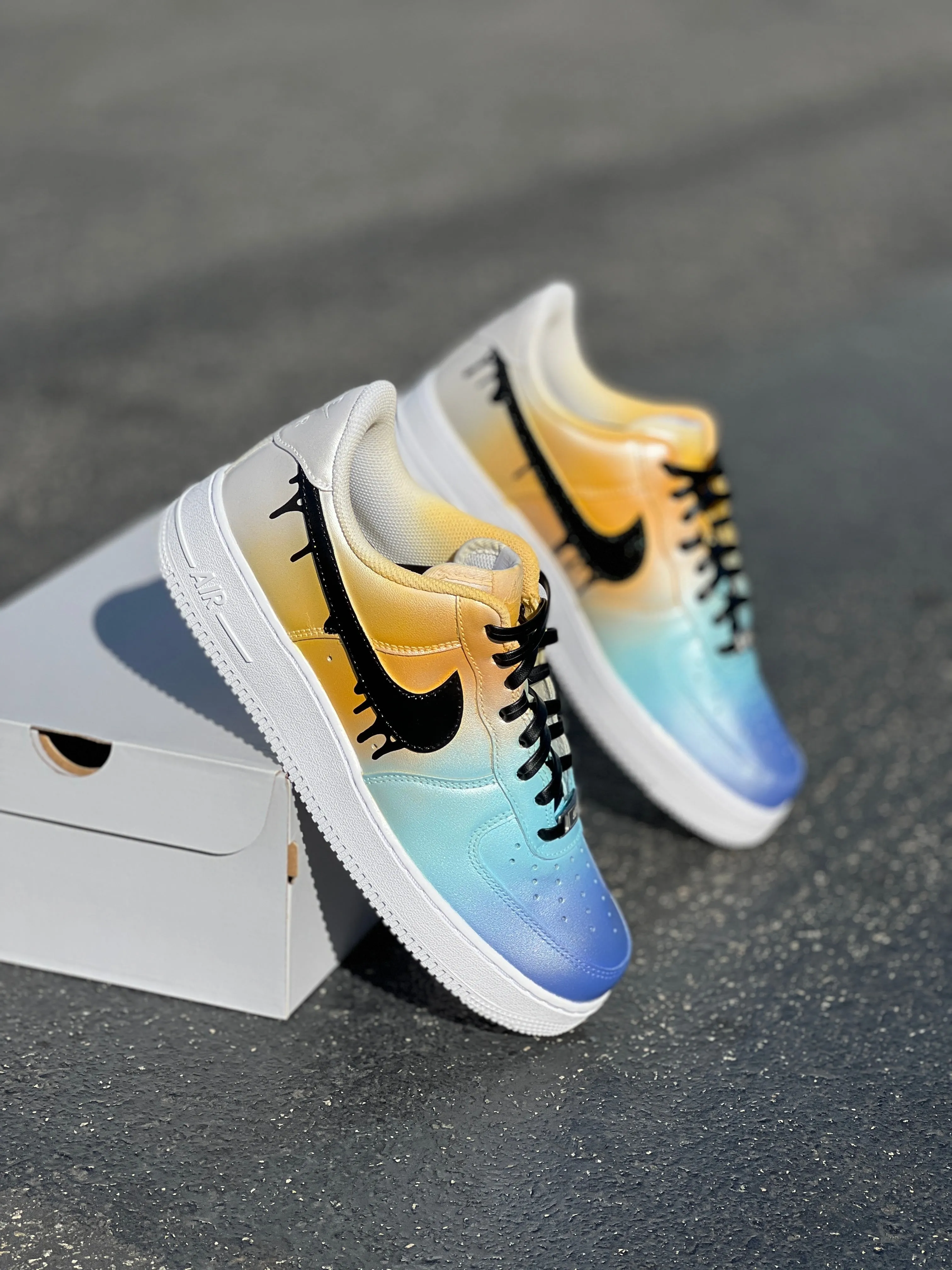 B STREET x NTWRK Custom Hand Painted GLACIAL MELT OMBRE AF1s