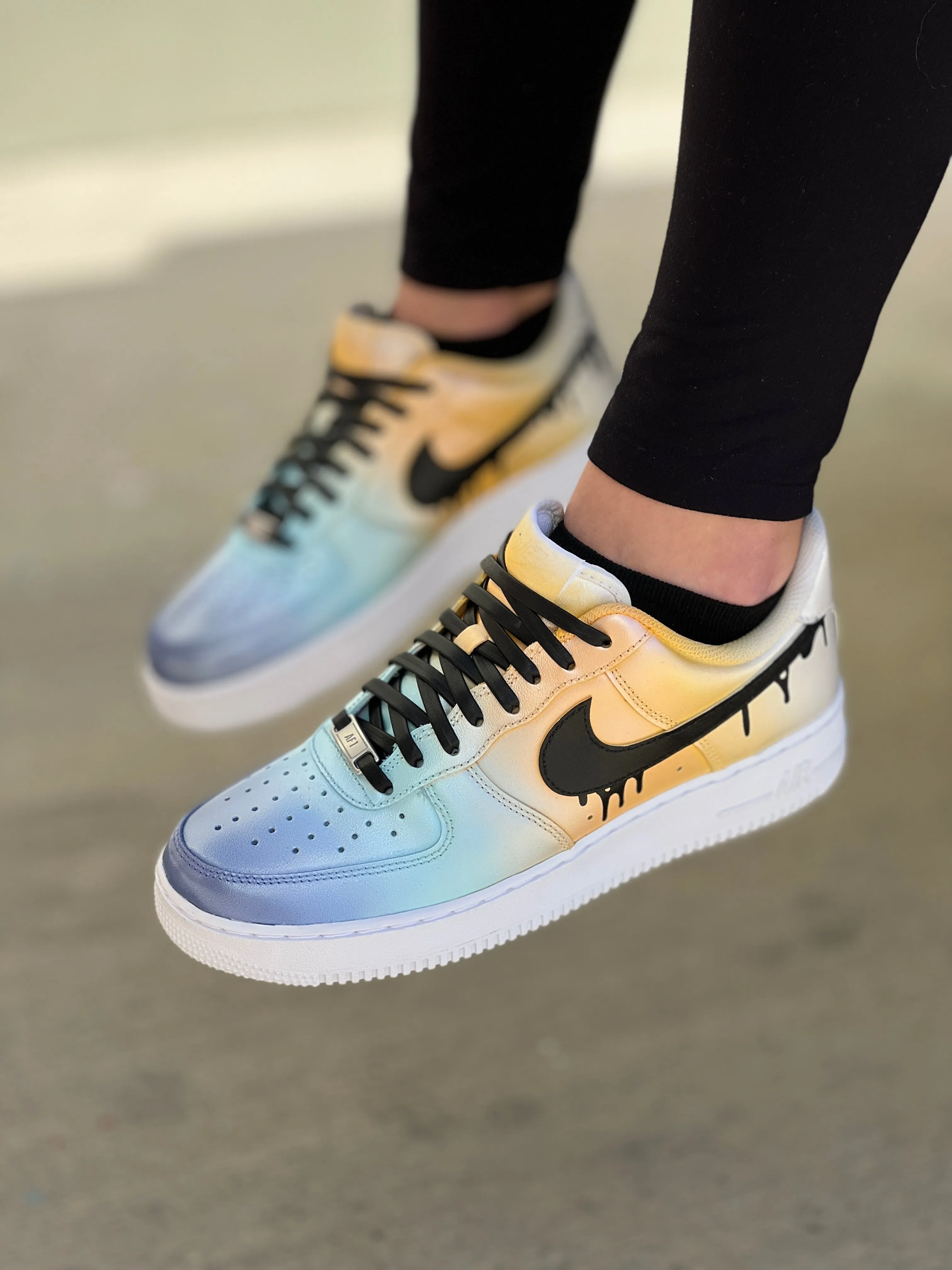 B STREET x NTWRK Custom Hand Painted GLACIAL MELT OMBRE AF1s