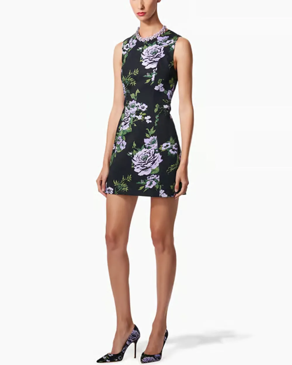 Black Floral Print Sleeveless Mini Dress