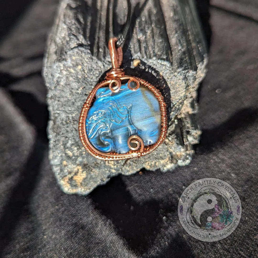 Blue Labradorite Elephant Pendant~ Copper Wrapped Handcrafted Design