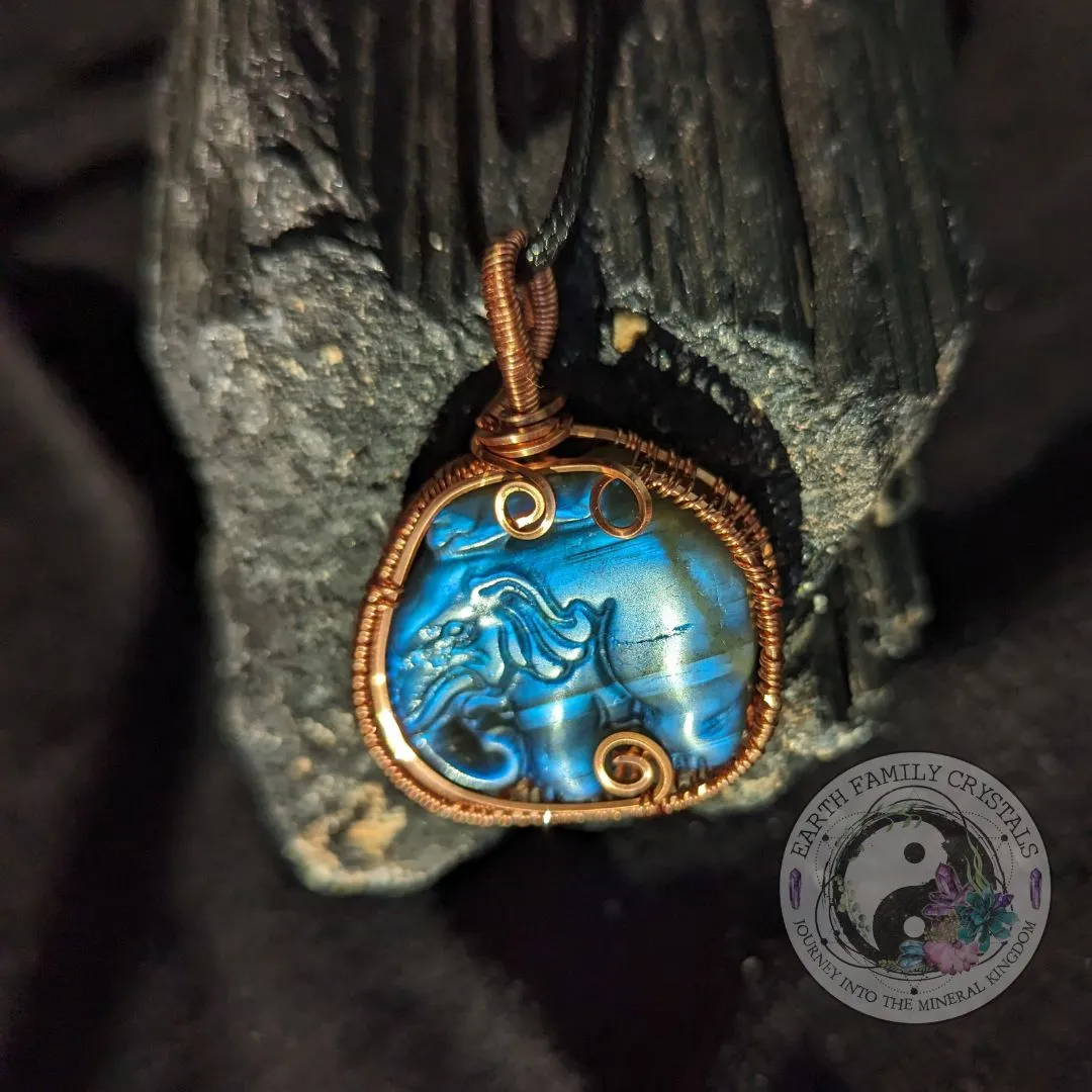 Blue Labradorite Elephant Pendant~ Copper Wrapped Handcrafted Design