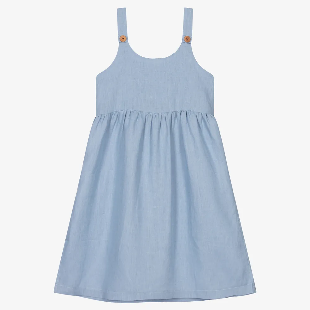 Blue Linen Pinafore Dress