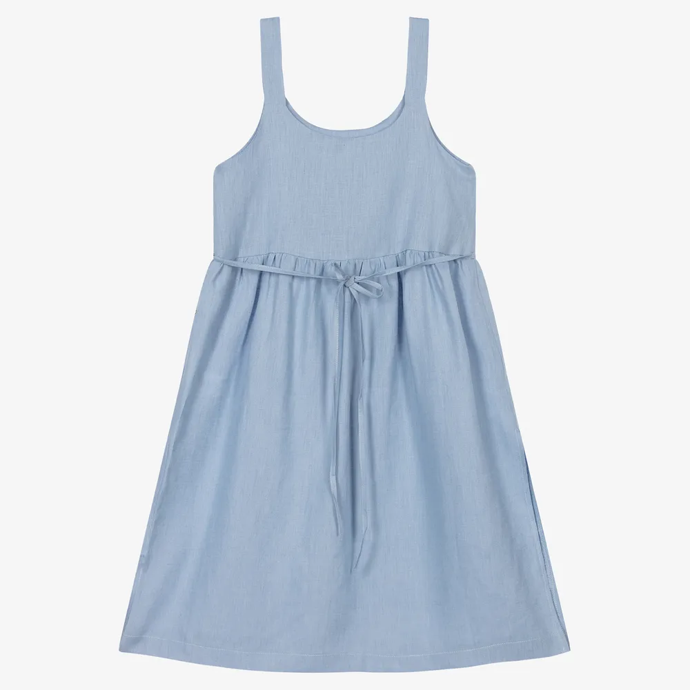 Blue Linen Pinafore Dress