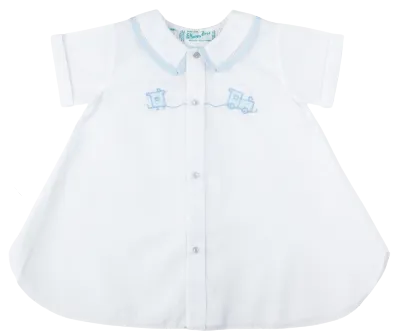 Boys Open Front Daygown With Train, White