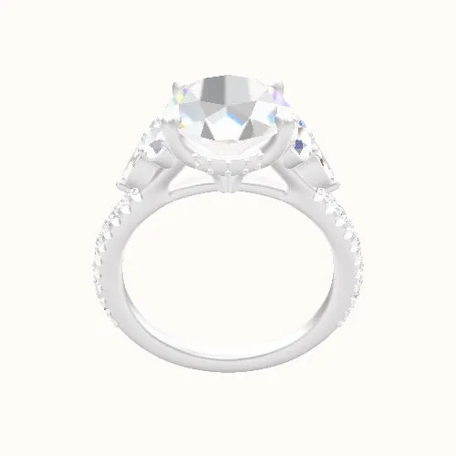 Cathedral Diamond Band with Marquise & Round Sidestone Trio Engagement Ring With Front set gallery Head