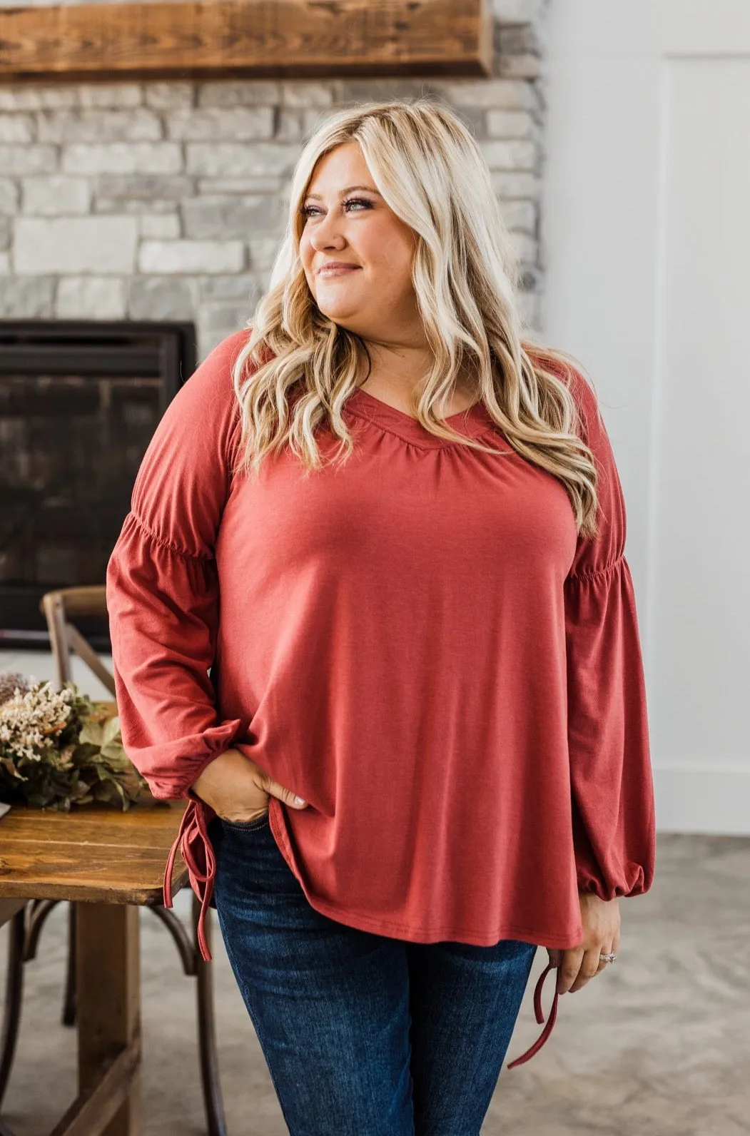 Charming Adventure Long Sleeve Top- Marsala