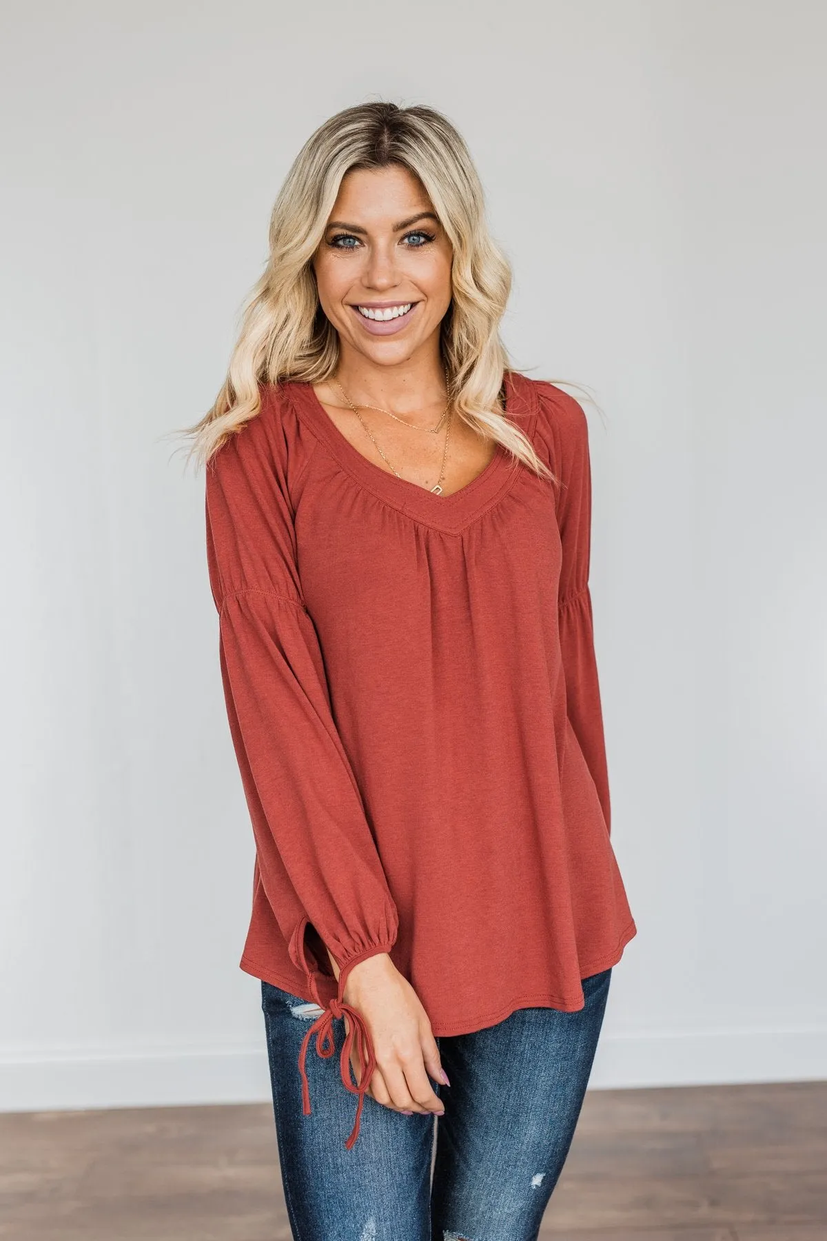 Charming Adventure Long Sleeve Top- Marsala