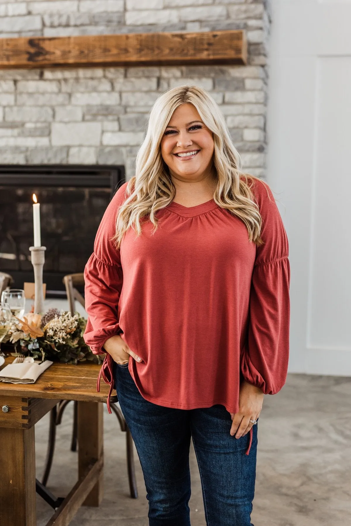 Charming Adventure Long Sleeve Top- Marsala