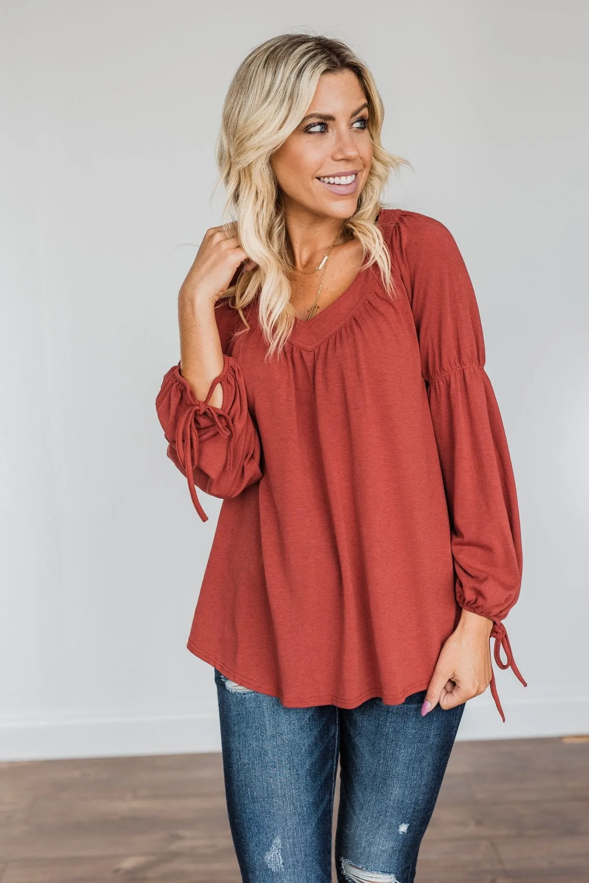 Charming Adventure Long Sleeve Top- Marsala