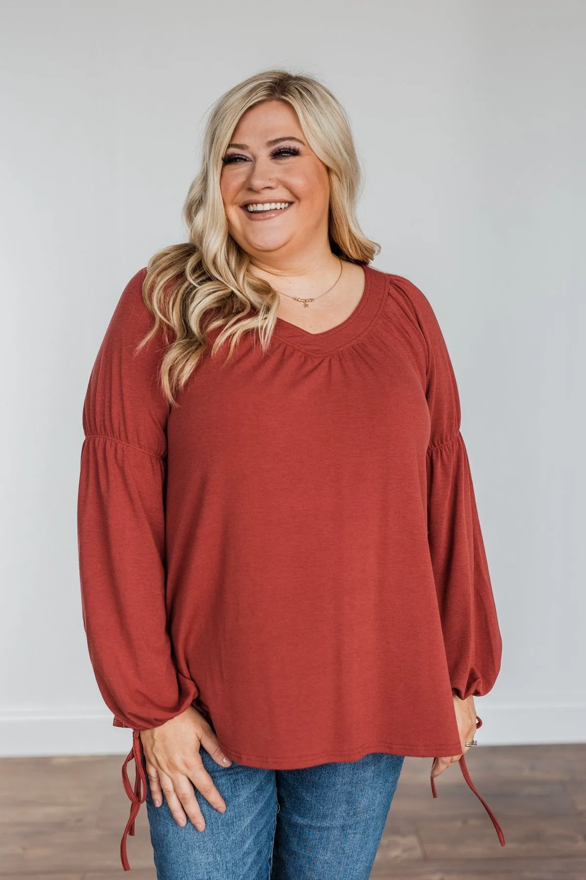 Charming Adventure Long Sleeve Top- Marsala