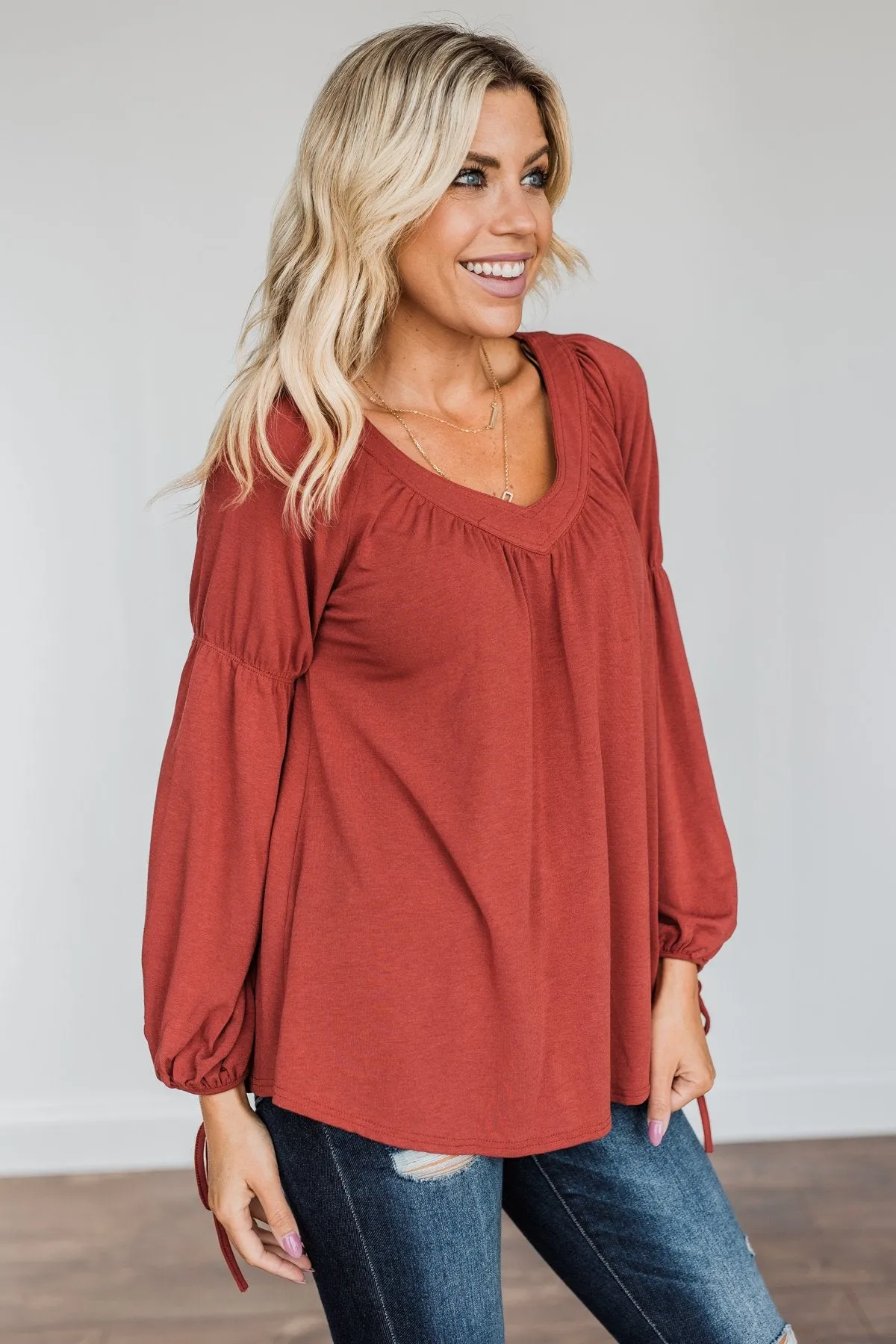 Charming Adventure Long Sleeve Top- Marsala