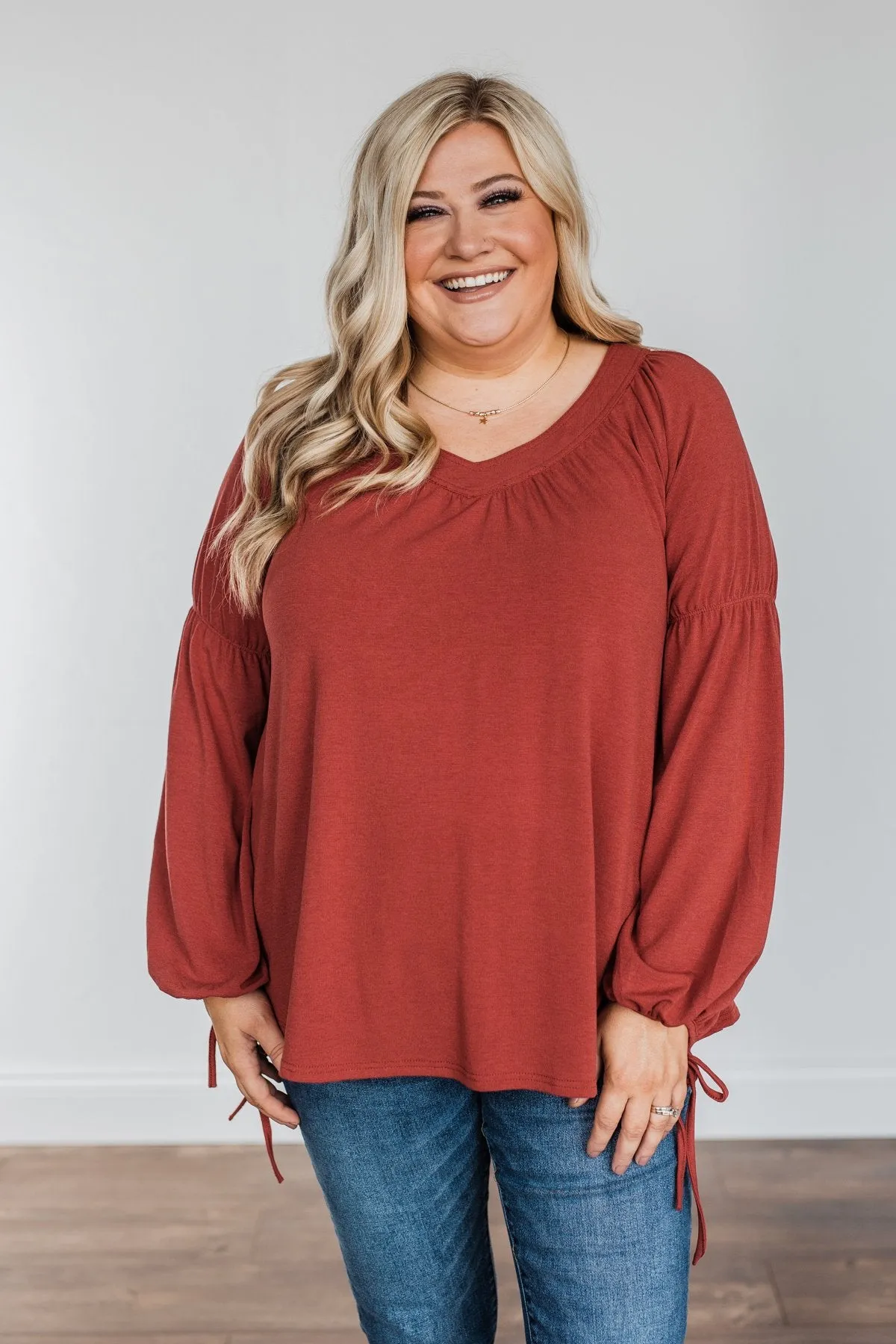 Charming Adventure Long Sleeve Top- Marsala