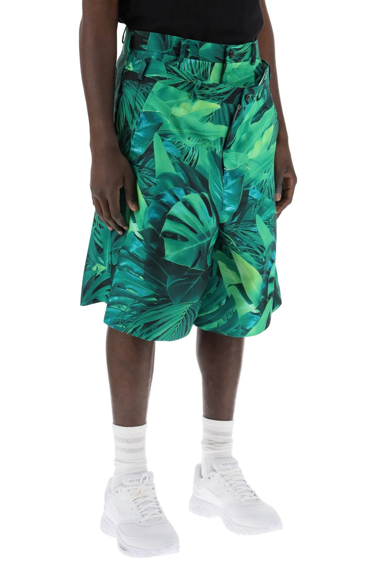 COMME DES GARONS HOMME PLUS Men's Jungle Print Bermuda Shorts with Double Front Layer