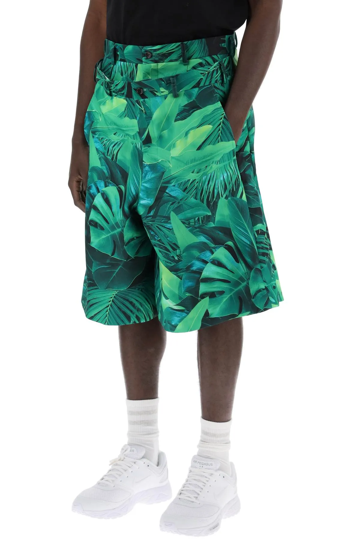 COMME DES GARONS HOMME PLUS Men's Jungle Print Bermuda Shorts with Double Front Layer