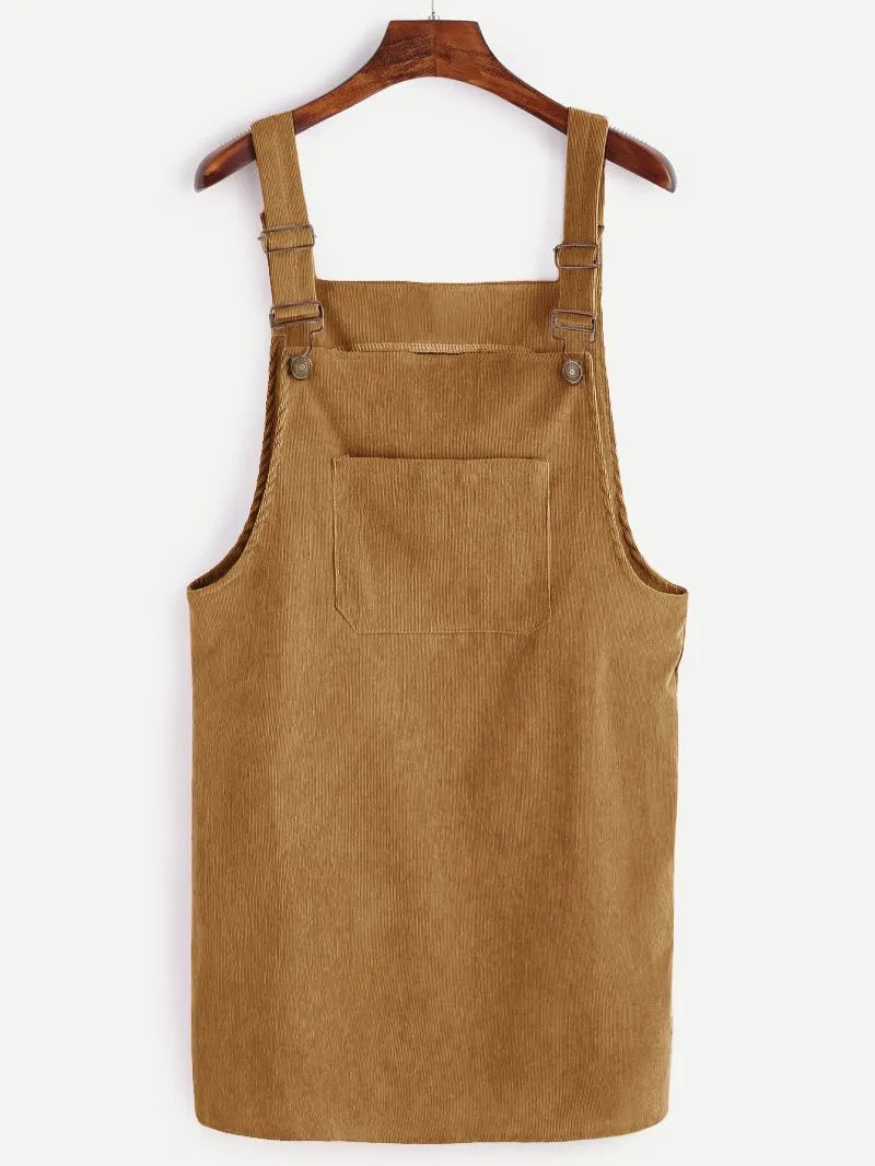 Corduroy Pinafore Dress - Tan