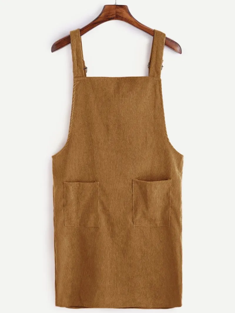 Corduroy Pinafore Dress - Tan