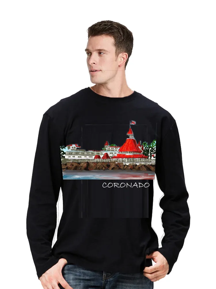 Coronado-CA, USA Ashore Travel Shirts-  Series No. 238003 Artist Handpaint Long Sleeve Shirt EU Size 100% Cotton  High Quality G