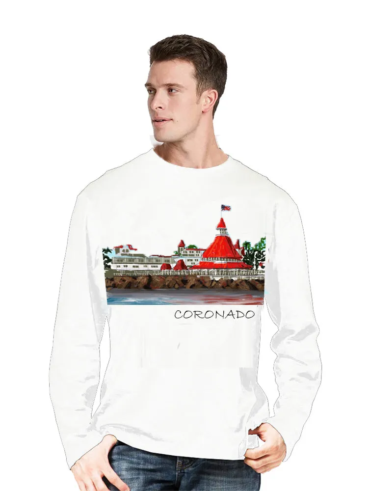 Coronado-CA, USA Ashore Travel Shirts-  Series No. 238003 Artist Handpaint Long Sleeve Shirt EU Size 100% Cotton  High Quality G