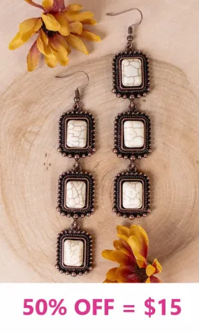 Cream Square stone triple concho dangle earrings