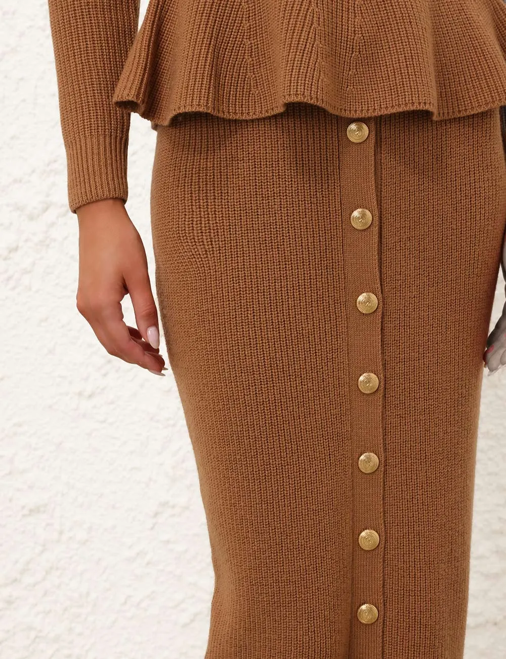 Crush Buttoned Tube Midi Skirt