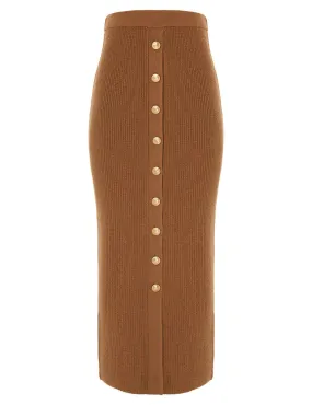 Crush Buttoned Tube Midi Skirt