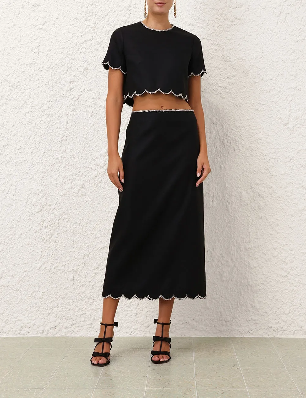 Crush Scalloped Midi Skirt