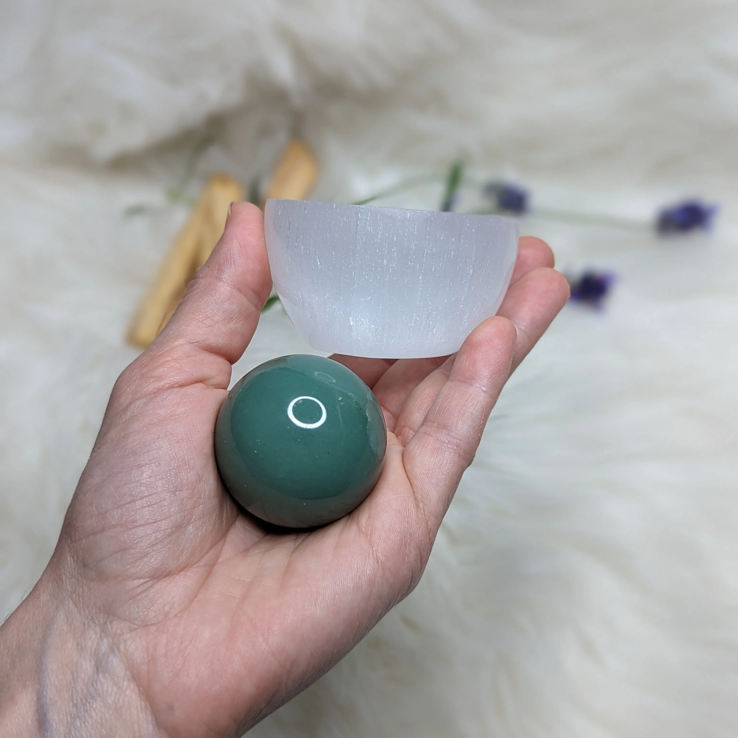 Crystal Set- Selenite Charging Bowl + Green Aventurine Sphere