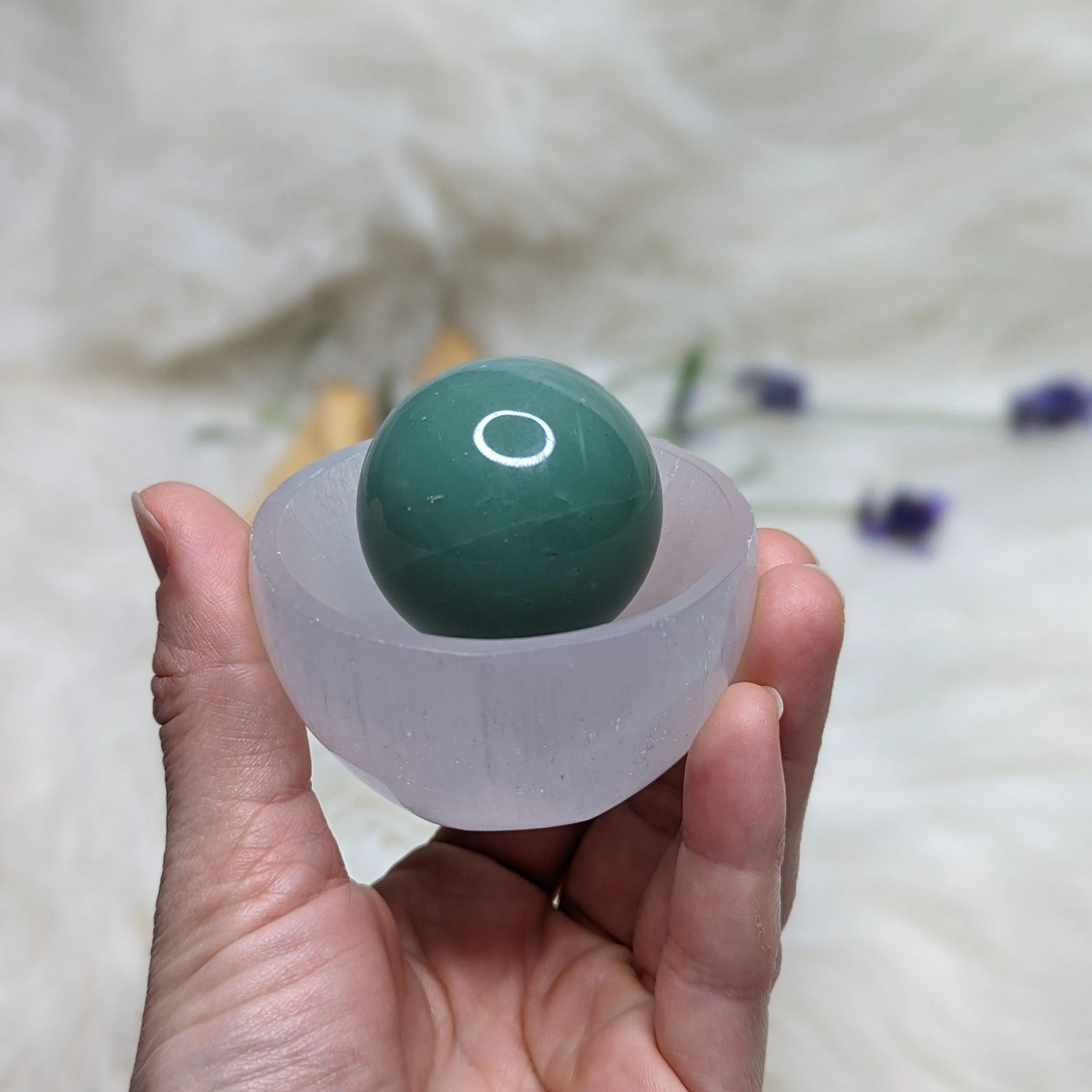 Crystal Set- Selenite Charging Bowl + Green Aventurine Sphere